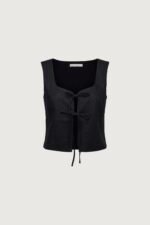 Linen Blend Tie Front Tank Top - Image 3