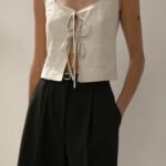 Linen Blend Tie Front Tank Top