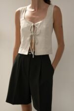 Linen Blend Tie Front Tank Top
