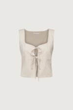 Linen Blend Tie Front Tank Top - Image 2