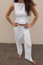 Linen Blend Tie Front Tank Top - Image 4
