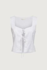 Linen Blend Tie Front Tank Top - Image 5