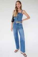 Denim Square Neck Tank Top