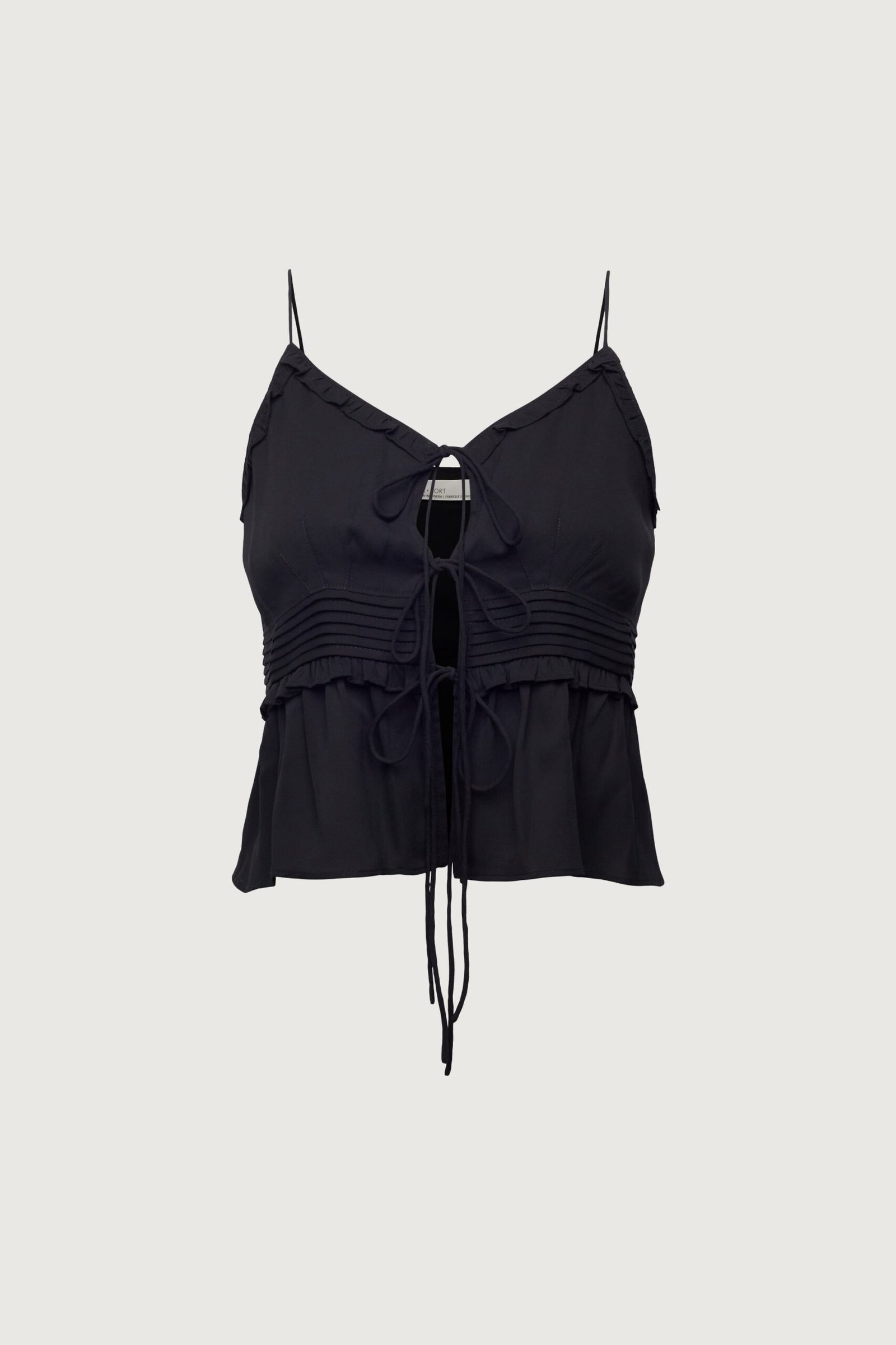 Blouse-13416_Black-1.jpg Sheer Tie-Front Tank Top - Image 1