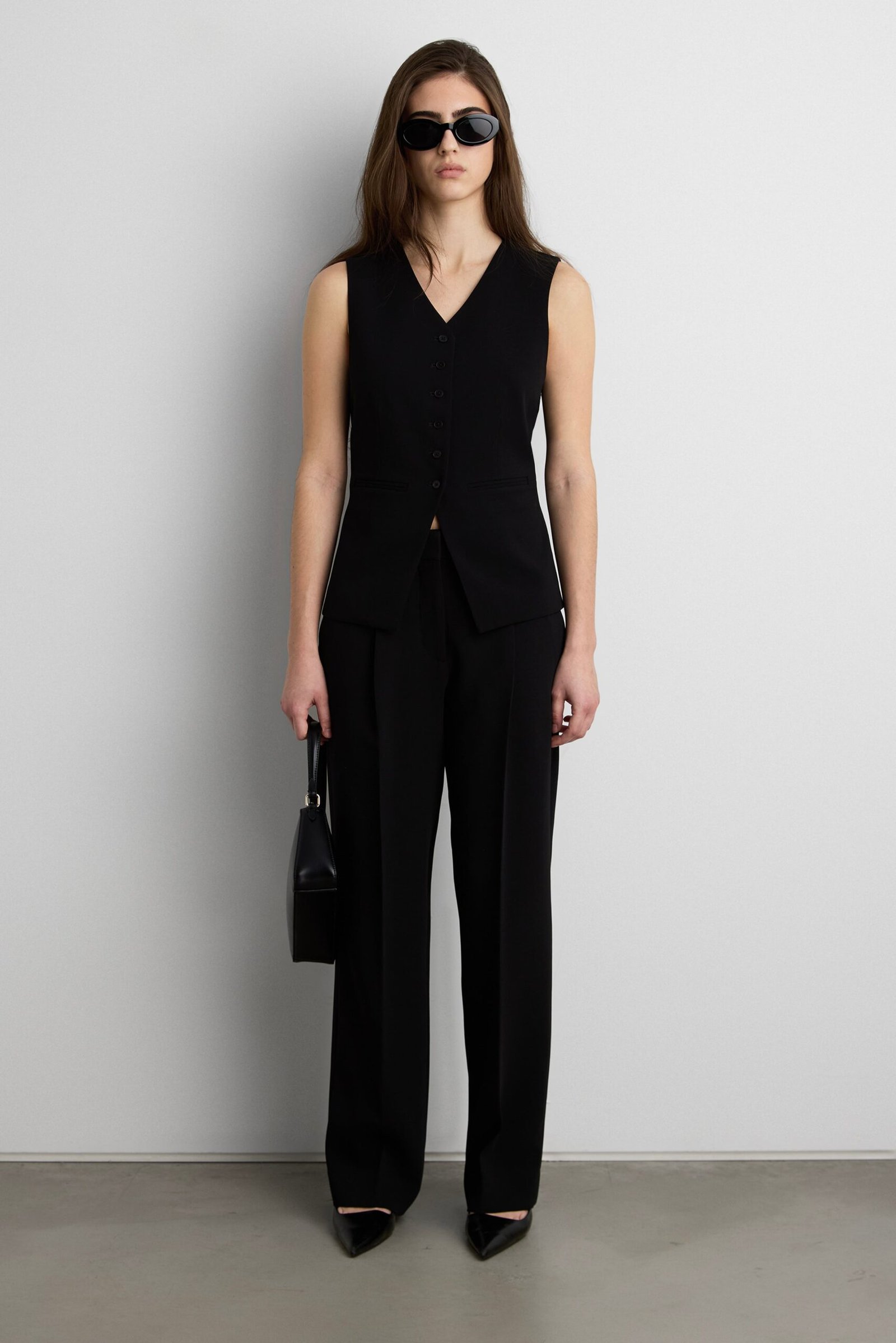 Blouse-13676_Black-1.jpg Button Front Suiting Vest - Image 1