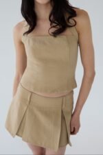 Linen Blend Halter Square Neck Top