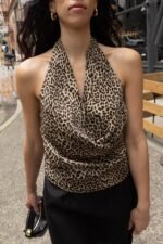 Satin Halter Cowl Neck Top - Image 4