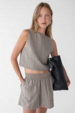 Gauze Tie Front Knit Tank Top - Image 2