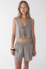 Gauze Tie Front Knit Tank Top - Image 3