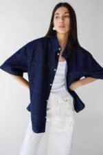Oversized Short Sleeve Denim Shirt - Image 5