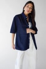 Oversized Short Sleeve Denim Shirt - Image 6