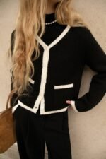 Contrast Trim Button Up Cardigan - Image 5