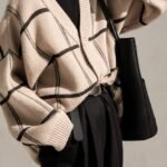 Oversized Grid Button Front Cardigan