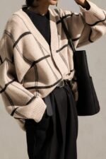 Oversized Grid Button Front Cardigan