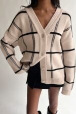 Oversized Grid Button Front Cardigan - Image 2