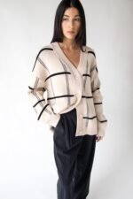 Oversized Grid Button Front Cardigan - Image 3