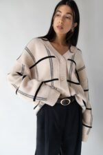 Oversized Grid Button Front Cardigan - Image 6