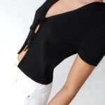 Cropped Short Sleeve Sweater With Open Front Ties