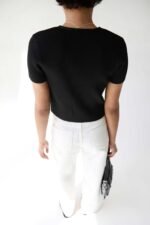 Cropped Short Sleeve Sweater With Open Front Ties - Image 5