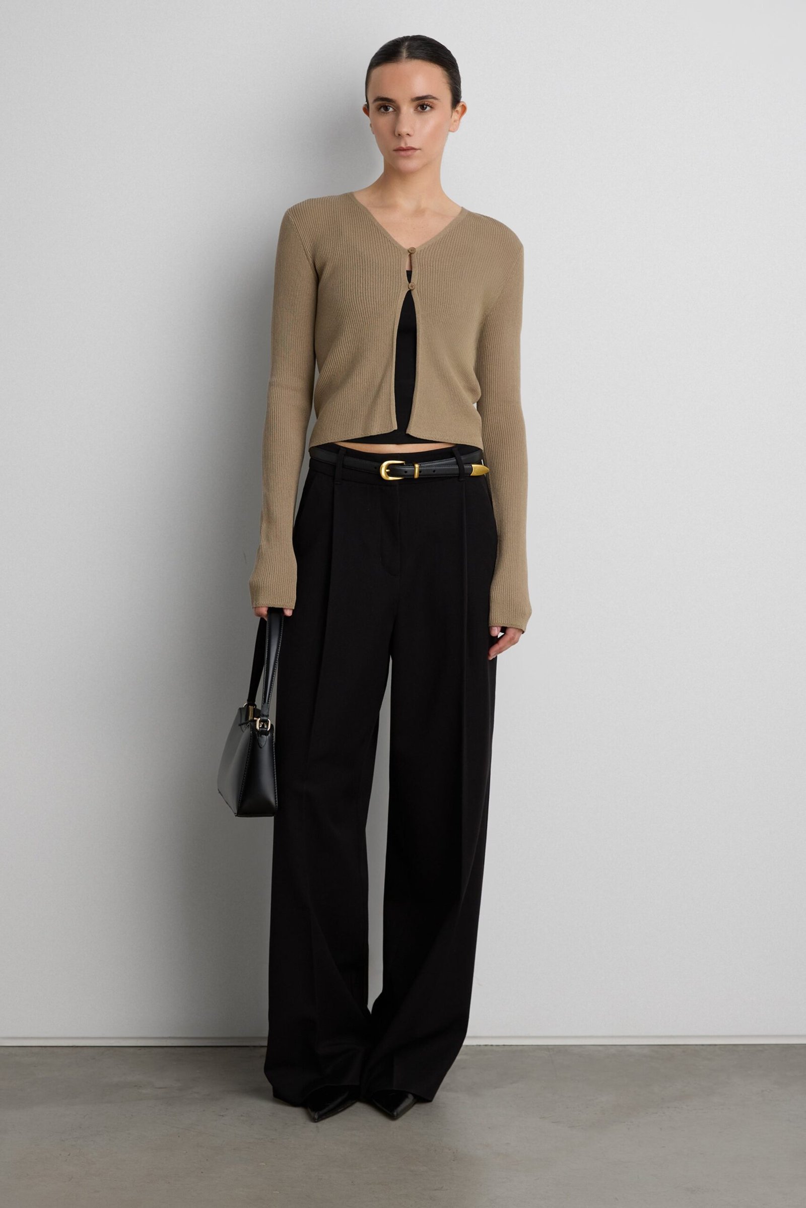Cardigan-14392_Taupe-1.jpg Cropped Long Sleeve Cardigan - Image 1