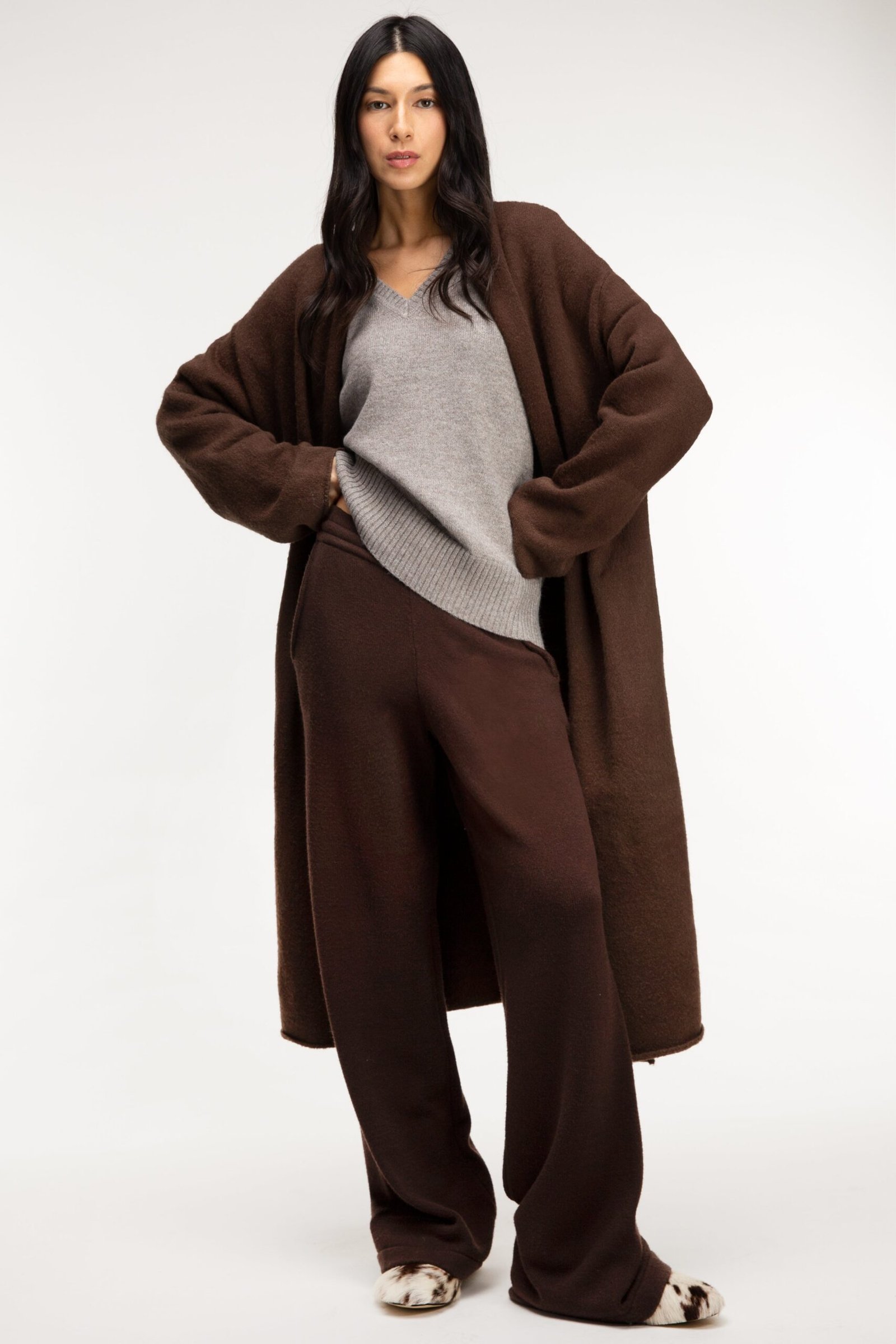 Cardigan-9224_Chocolate_Brown-1.jpg Cozy Long Open Front Cardigan - Image 1