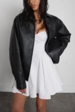Vegan Leather Bomber Jacket - Image 2