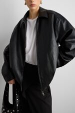Vegan Leather Bomber Jacket - Image 5