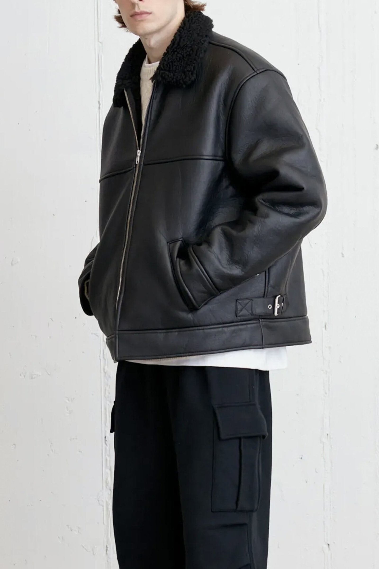 Coat-11348_Black-1.jpg Vegan Leather Sherpa Jacket - Image 1