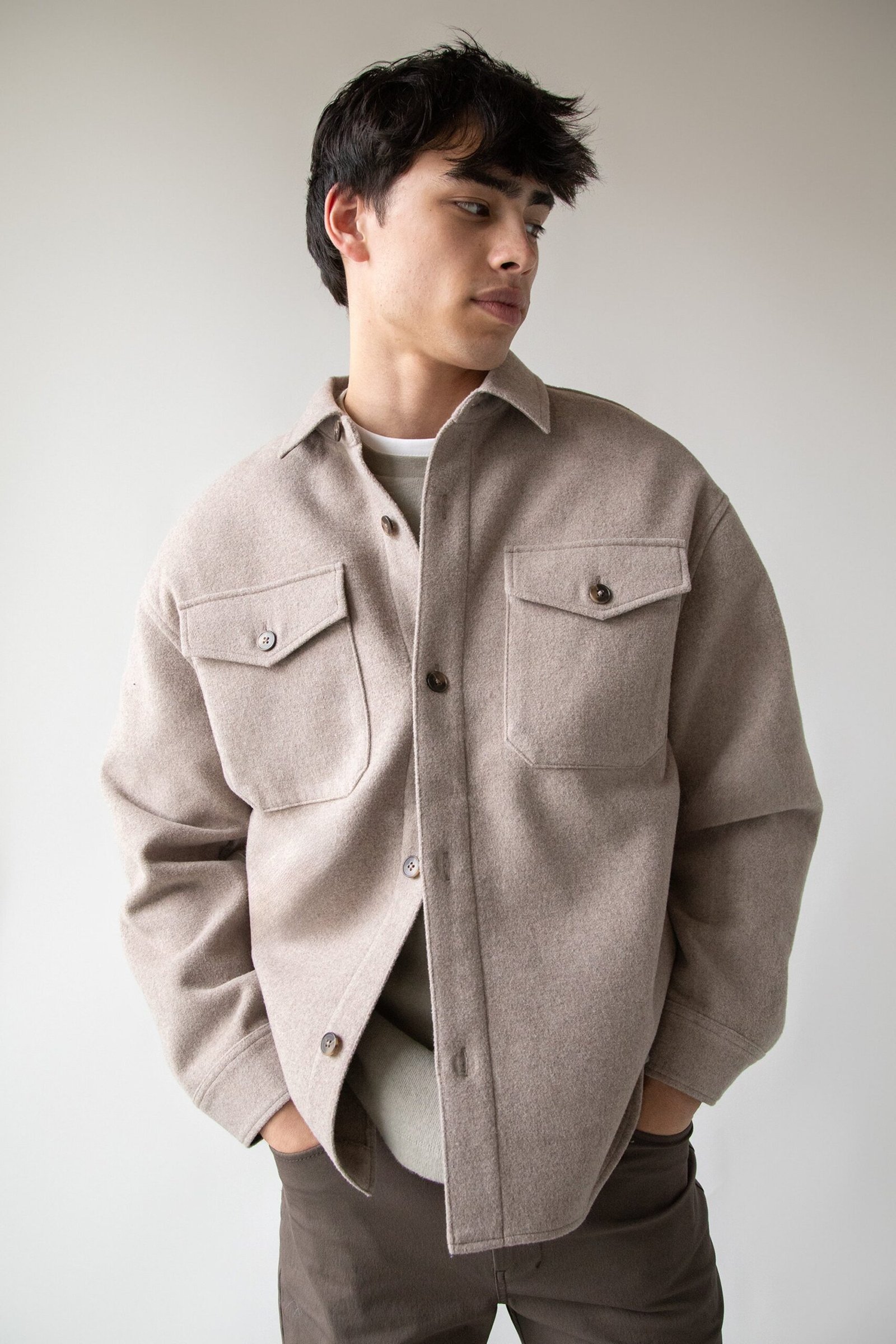 Coat-13094_Mocha_Meringue-1.jpg Wool Blend Button Front Shirt - Image 1
