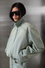 Collared Denim Bomber Jacket - Image 2