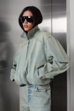 Collared Denim Bomber Jacket - Image 5