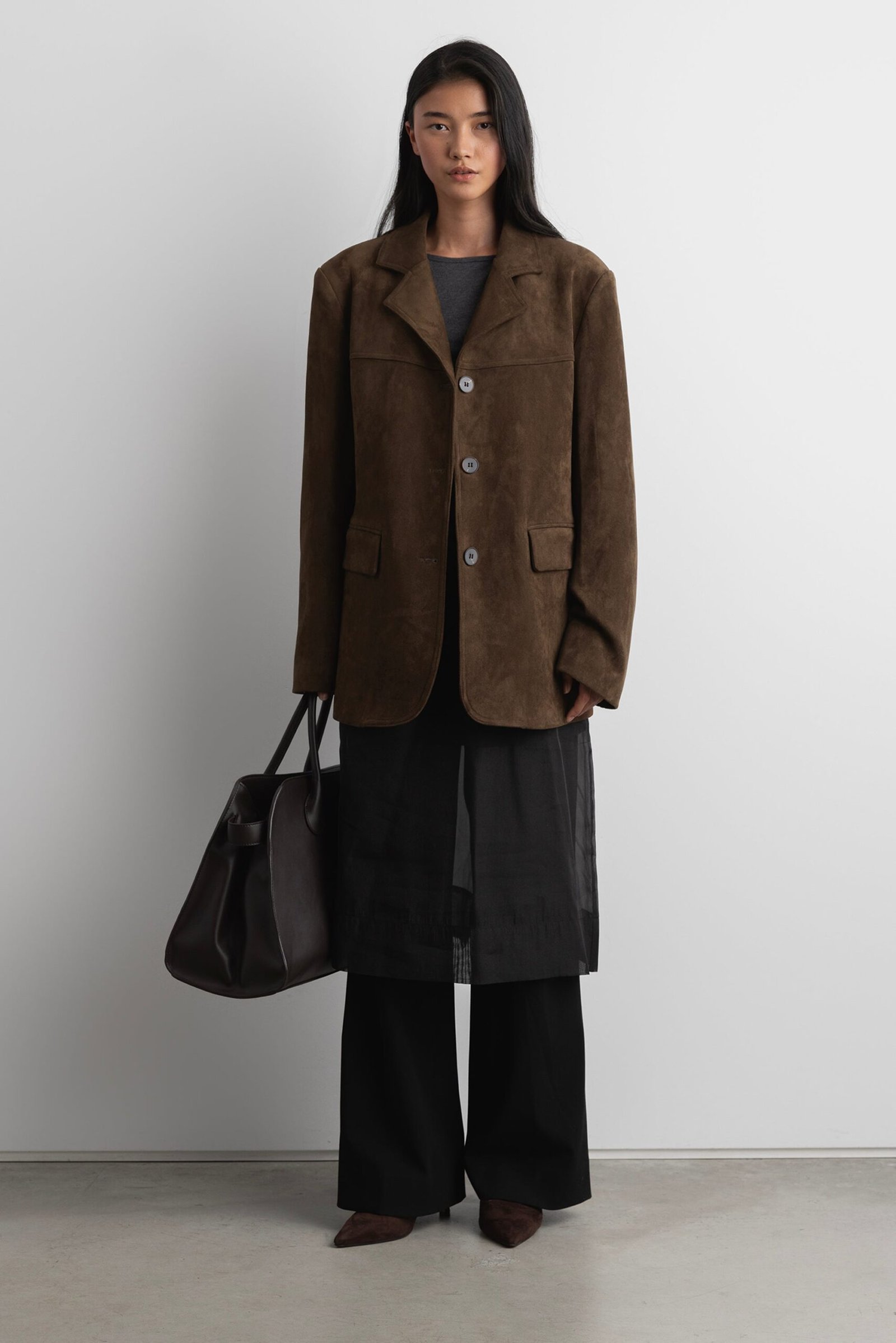 Coat-14384_Brown-1.jpg Oversized Vegan Suede Blazer - Image 1
