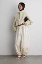 High Funnel Neck Cropped Drawstring Jacket - Image 4