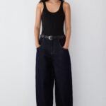 High Rise Barrel Leg Dark Blue Wash Jean