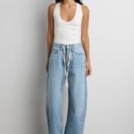 Mid-Rise Wide Leg Jean With Drawstring Waist