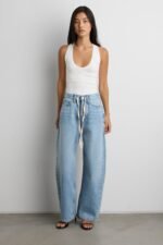Mid-Rise Wide Leg Jean With Drawstring Waist