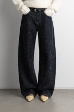 Mid-Rise Barrel Leg Boucle Textured Jean