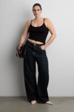Mid-Rise Barrel Leg Boucle Textured Jean - Image 5