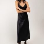 Satin V-Neck Slip Midi Dress