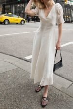 V-Neck Puff Sleeve Maxi Dress - Image 2