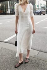 V-Neck Puff Sleeve Maxi Dress - Image 3