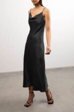 Cowl Neck Satin Midi Dress
