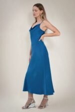 Cowl Neck Satin Midi Dress - Image 5