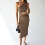 One Shoulder Knit Midi Dress With Cutout