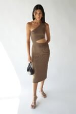 One Shoulder Knit Midi Dress With Cutout