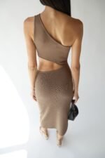 One Shoulder Knit Midi Dress With Cutout - Image 4
