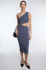 One Shoulder Knit Midi Dress With Cutout - Image 5