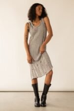 Sleeveless Rib-Knit Distressed Midi Dress