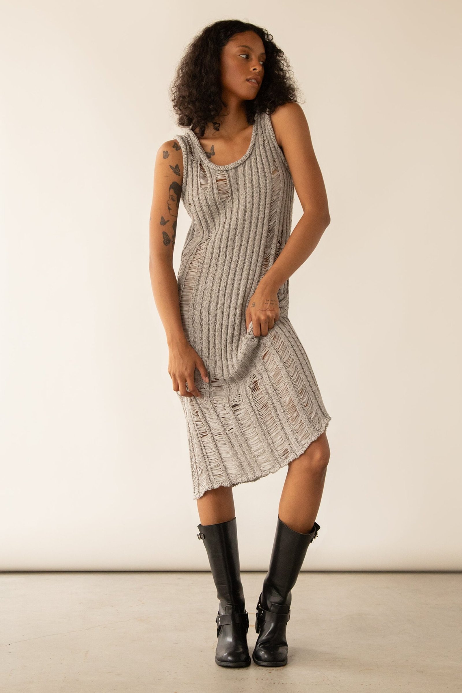 Dress-12309_Paloma-1.jpg Sleeveless Rib-Knit Distressed Midi Dress - Image 1