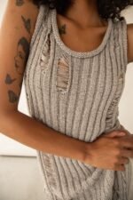Sleeveless Rib-Knit Distressed Midi Dress - Image 3
